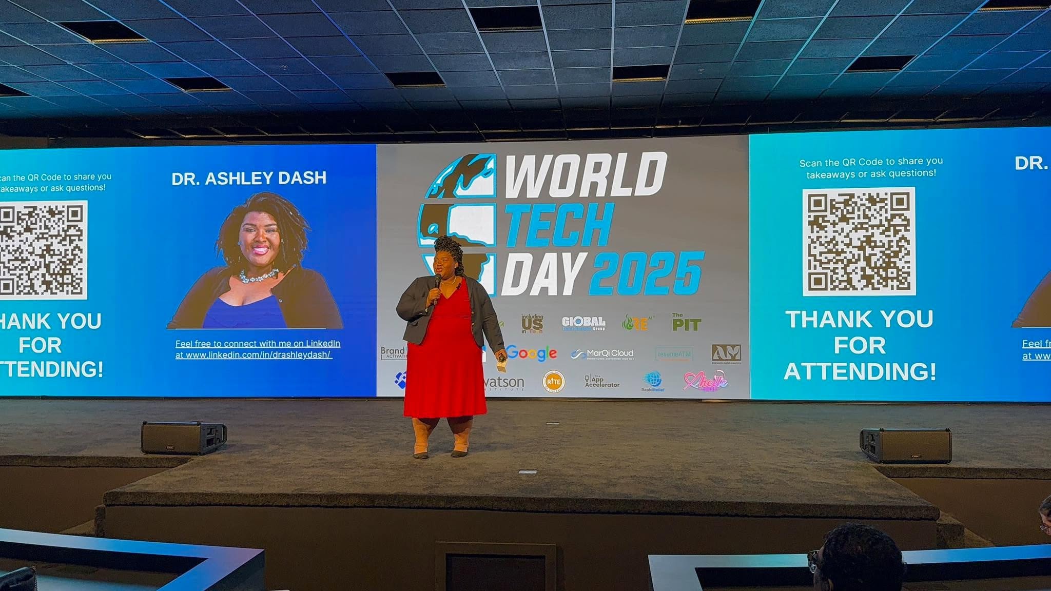 Dr. Ashley Dash speaking at World Tech Day 2025
